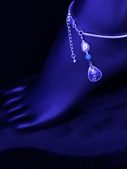 Full Moon & Wave sterling silver  Anklet with gem & pearl  designed and made by Laura Dutheil