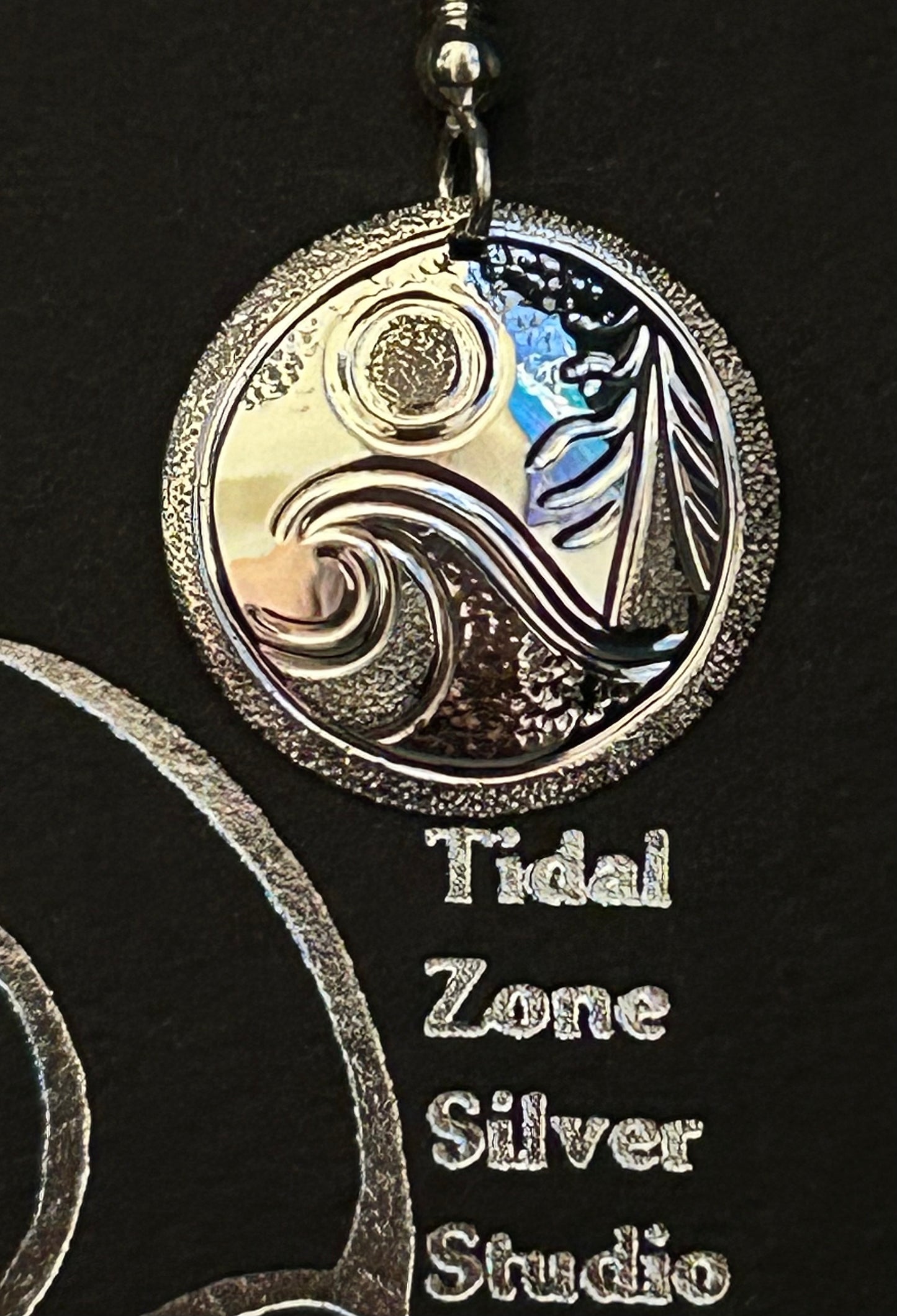 Full Moon Big Wave Cedar Tree  sterling silver round earrings