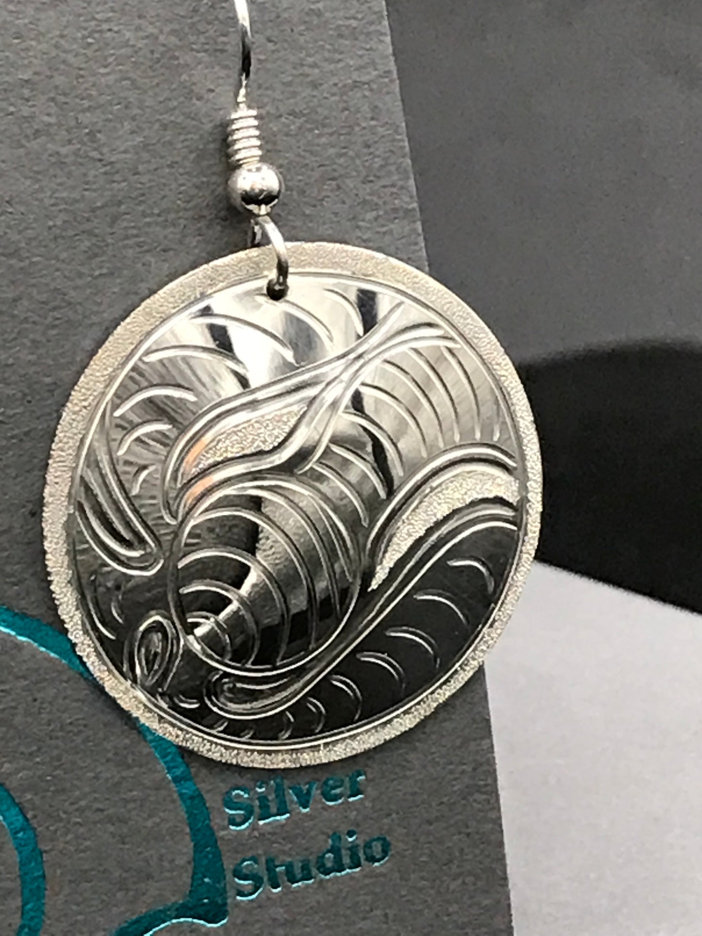 Sea Otter and Bull Kelp sterling silver large round earrings