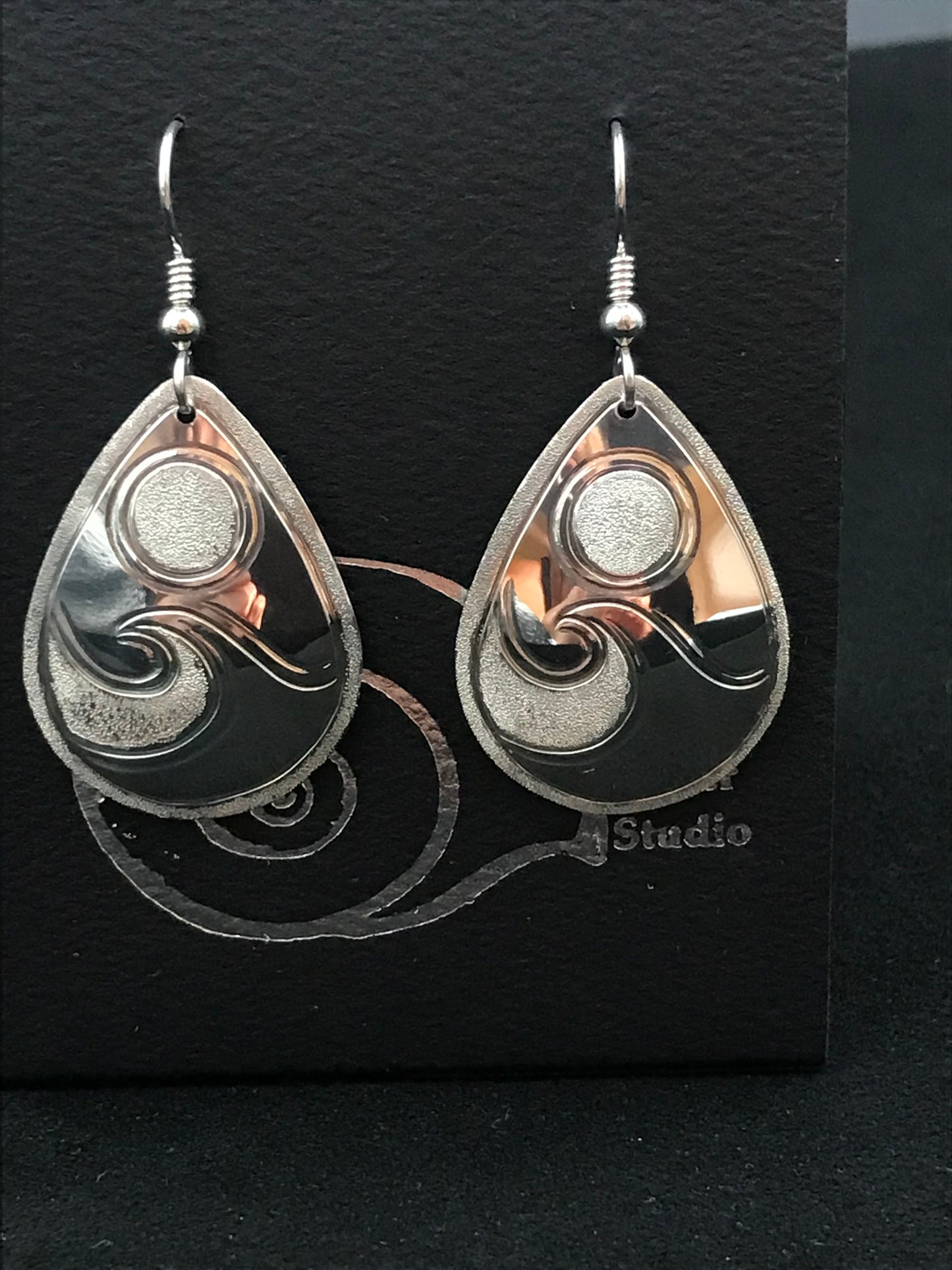 Full Moon with Wave sterling silver large drop earrings