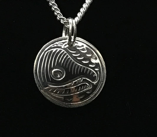 Small Round sterling silver Salmon Head pendant